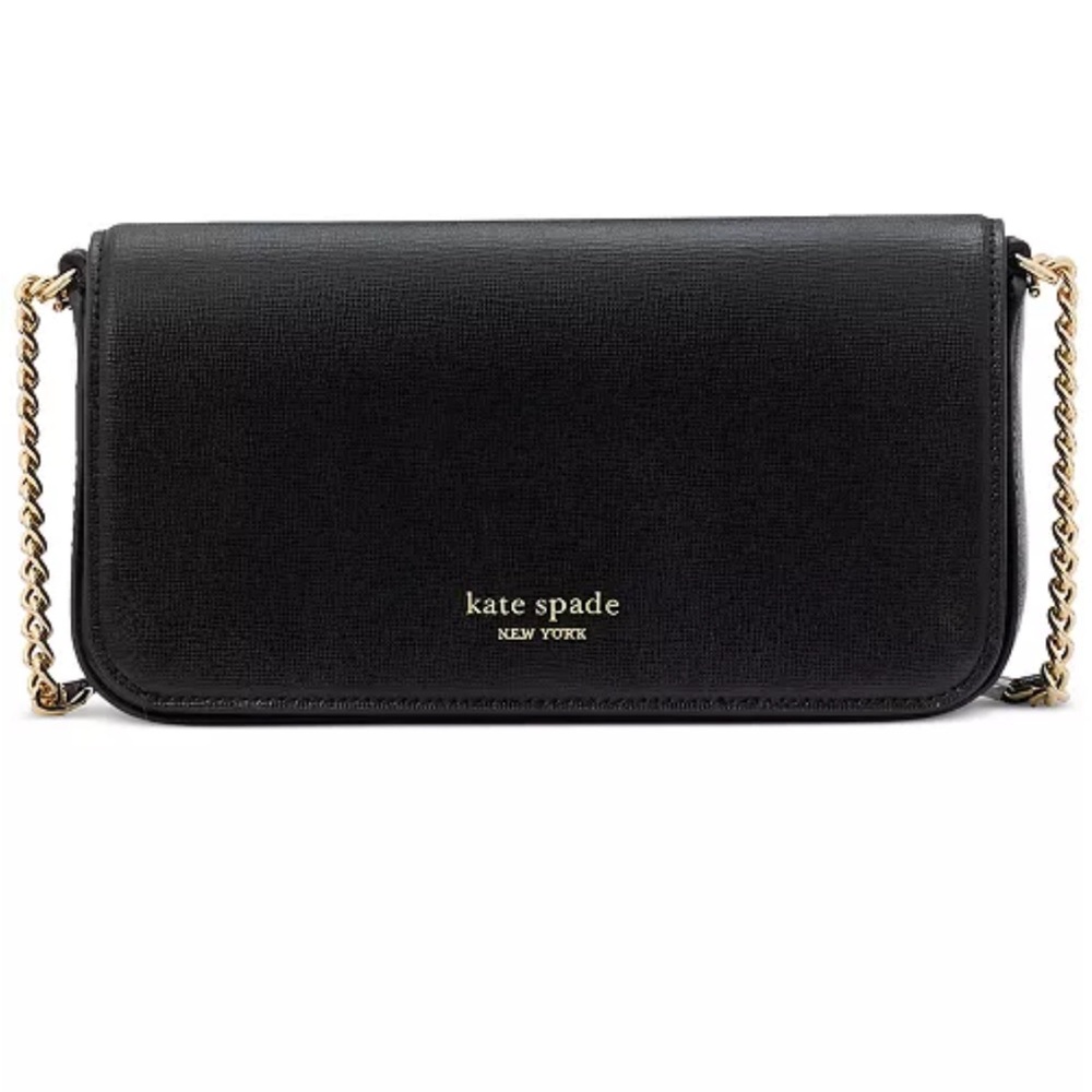 Kate Spade NWT black Devin Saffiano Fold Flap Crossbody Bag & org KS dust bag - Picture 3 of 10